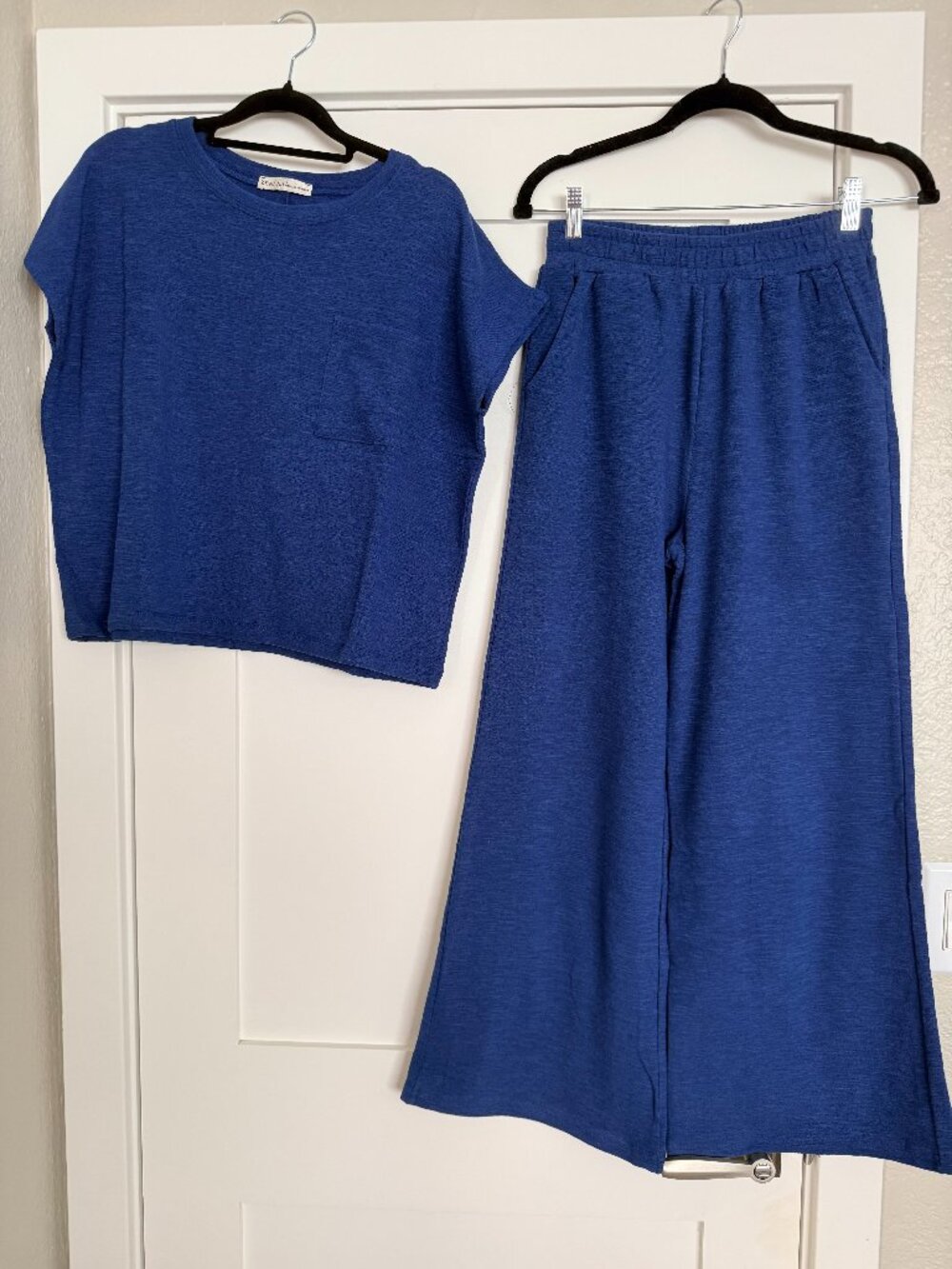 Cotton Slub Short Sleeve Tee and Pants Set in Blue - Size small